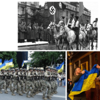  | Top Parade in Stanislav Ivano Frankivsk during the visit of Reichsleiter Hans Frank Governor of Poland 1943 Left Azov Regiment Mariupol parade 2021 Right Zelensky at the US Congress Dec 2022 Image by Wikimedia | MR Online